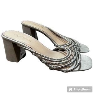 Zigi Soho Silver Rhinestone Block Heels Womens Size 8.5